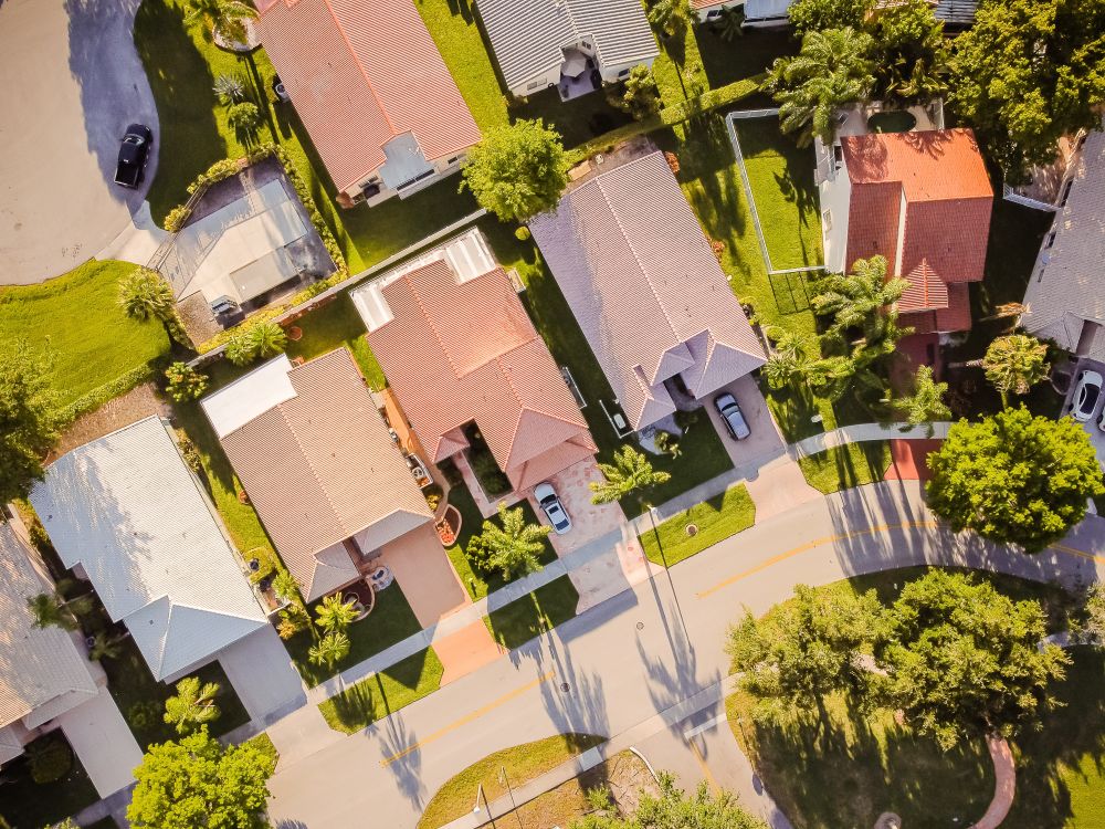 Aerial view of a neighborhood