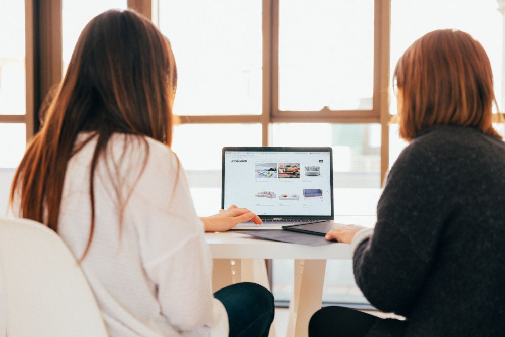 Two women looking to the laptop